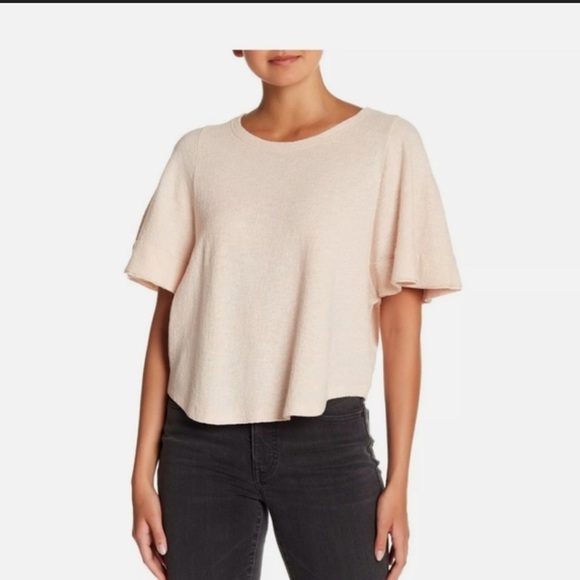 Madewell Texture & Thread Flutter Sleeve Blush Pink U-Hem Top Shirt Size L (j10 - Picture 1 of 11